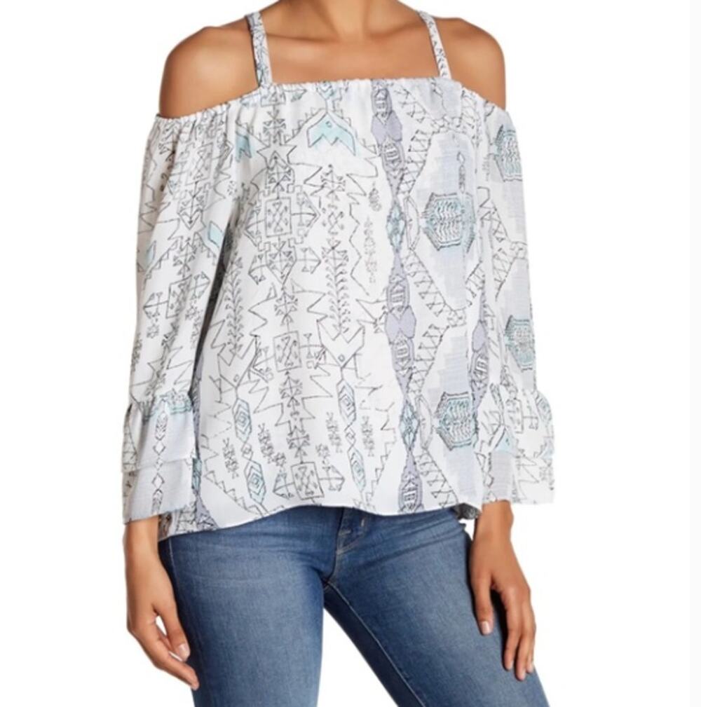 PARKER NWT Off The Shoulder Printed Blouse in Zuma // XS